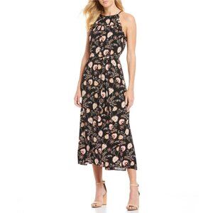 1.State High Neck Garden Maxi Dress Size XS Black Floral Ruffles Sleeveless New